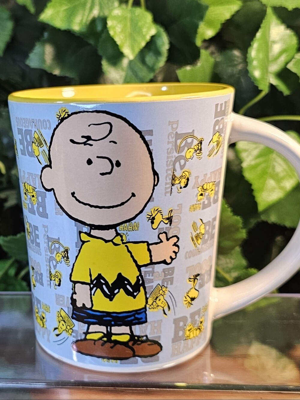 Peanuts Charlie Brown Coffee Mug Yellow Interior Woodstock Gibson 12 oz